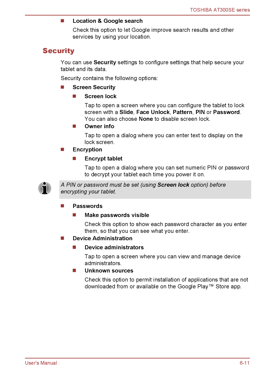 Toshiba AT300SE user manual Security 