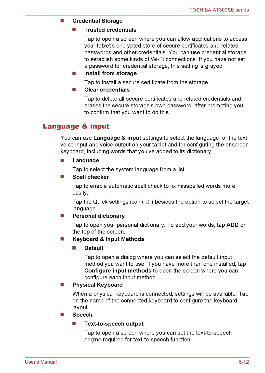 Toshiba AT300SE user manual Language & input 