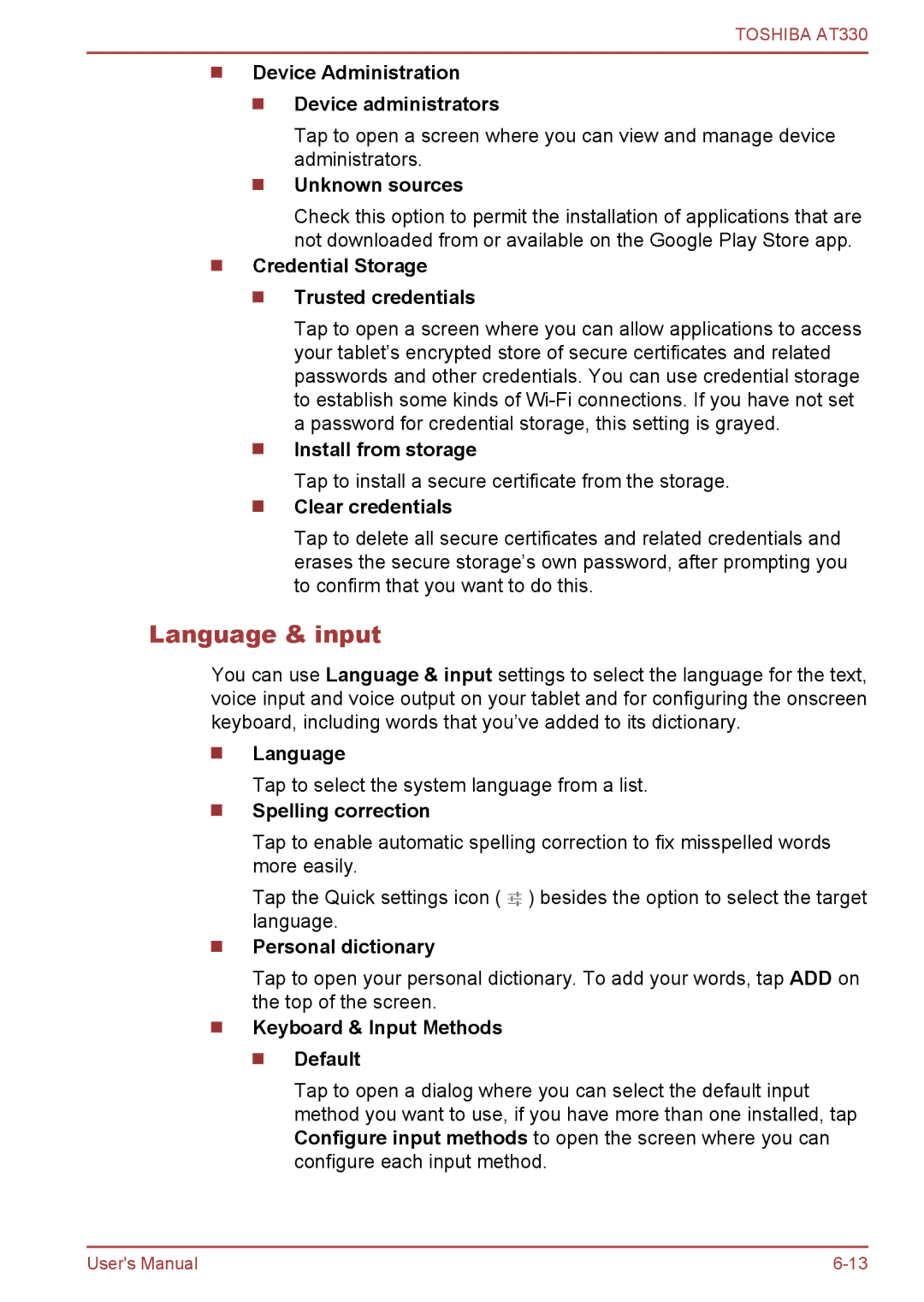 Toshiba at330 user manual Language & input 