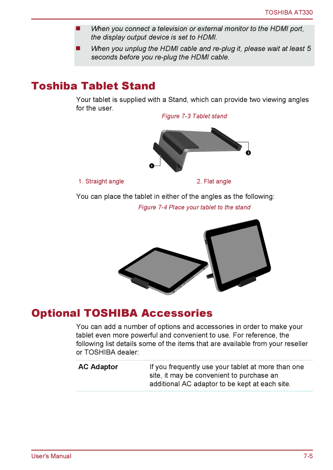 Toshiba at330 user manual Toshiba Tablet Stand, Optional Toshiba Accessories 