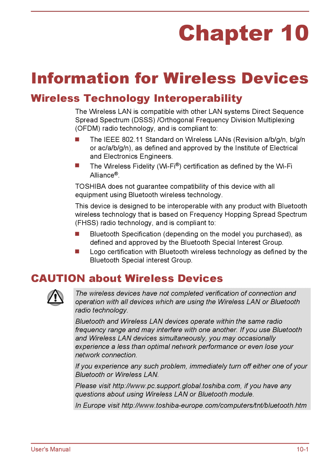 Toshiba AT7-C user manual Information for Wireless Devices, Wireless Technology Interoperability 