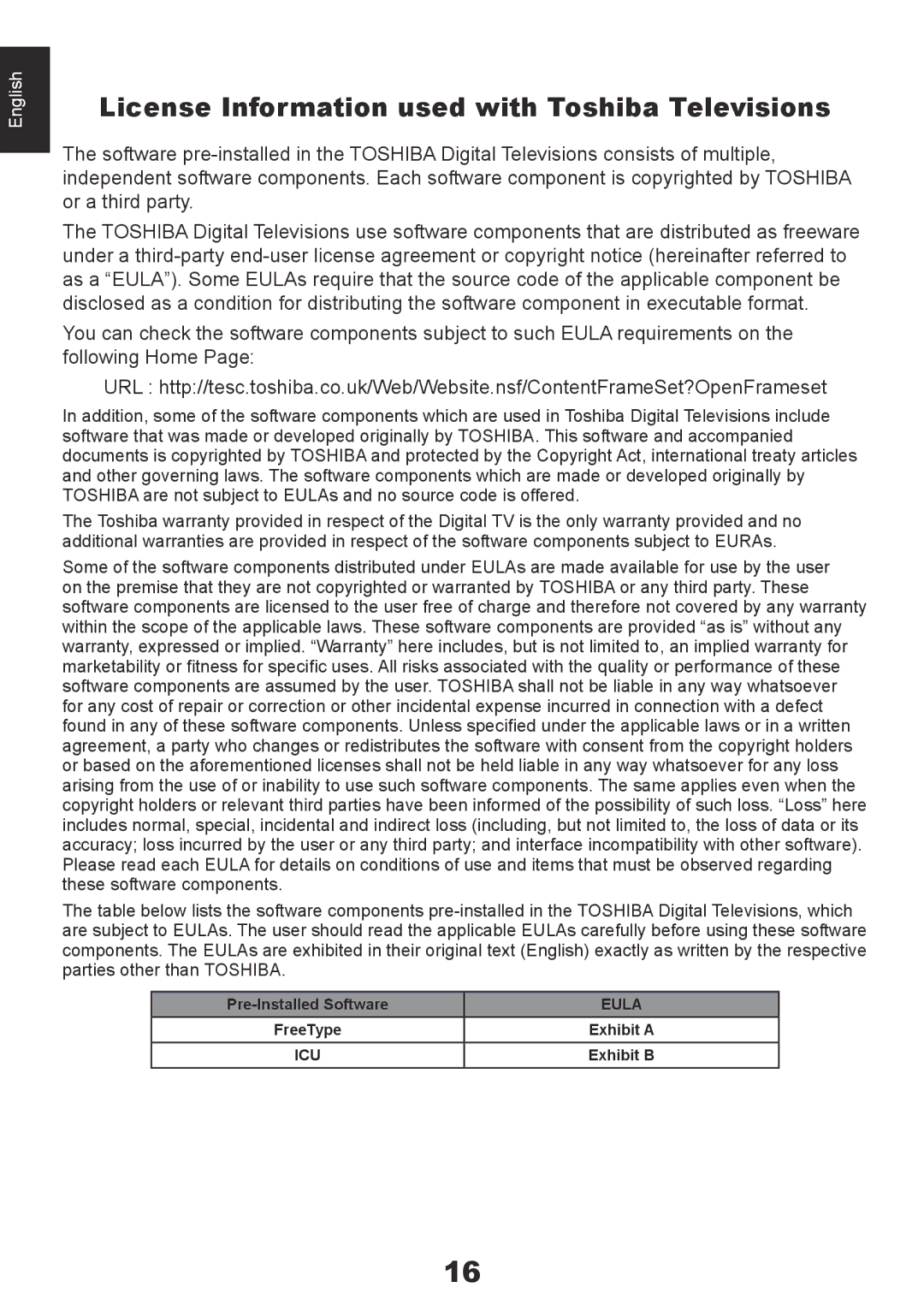 Toshiba AV61*D* user manual License Information used with Toshiba Televisions 