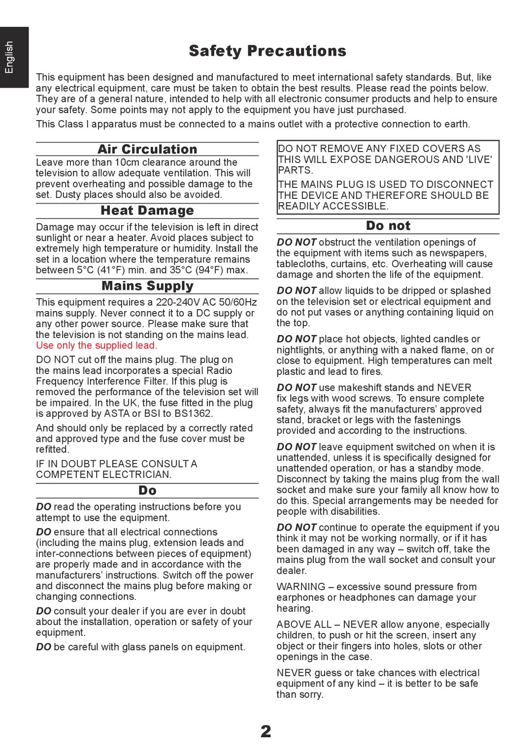 Toshiba AV61*D* user manual Safety Precautions, Air Circulation 