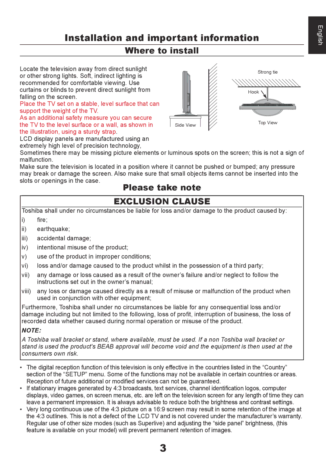 Toshiba AV61*D* user manual Installation and important information, Where to install 