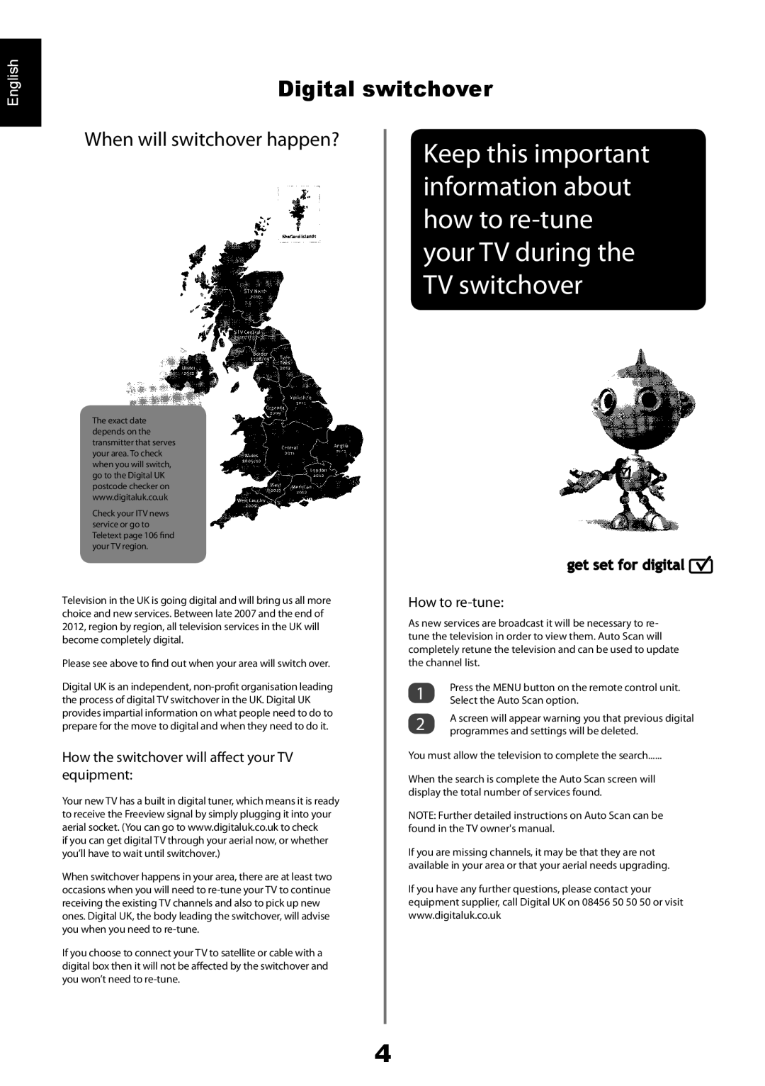 Toshiba AV61*D* user manual Digital switchover, When will switchover happen? 