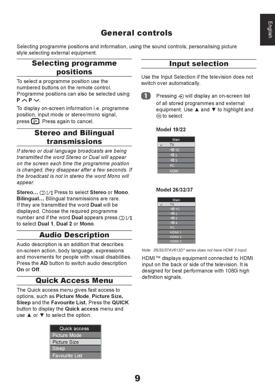 Toshiba AV61*D* user manual General controls 