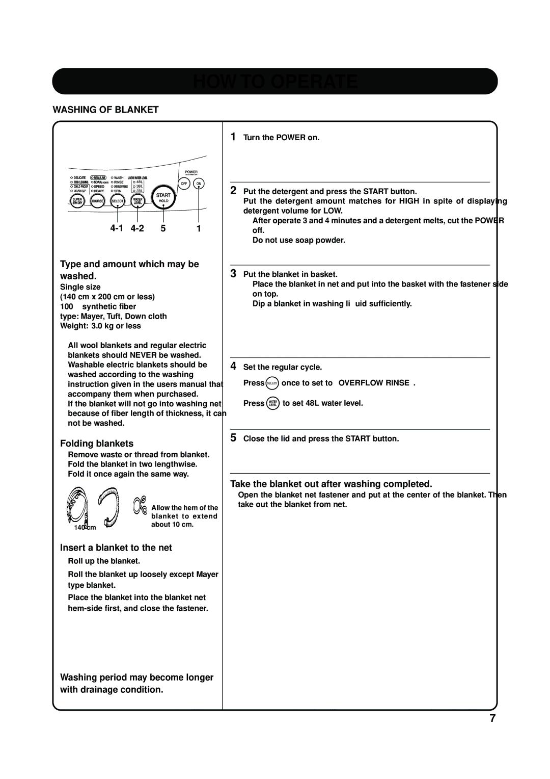 Toshiba AW-8570SM, AW-8570SS owner manual Washing of Blanket 