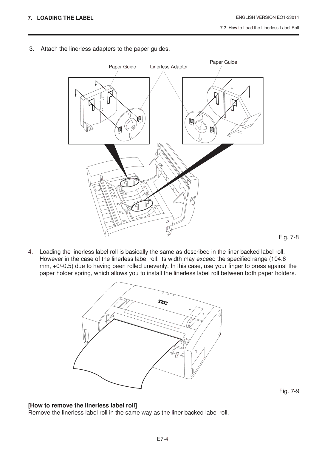 Toshiba B-415 owner manual How to remove the linerless label roll 