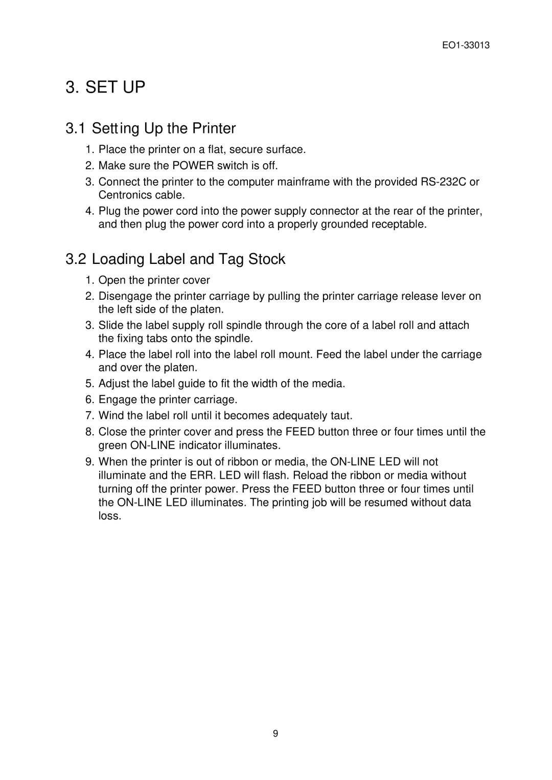 Toshiba B-443 owner manual Setting Up the Printer, Loading Label and Tag Stock 