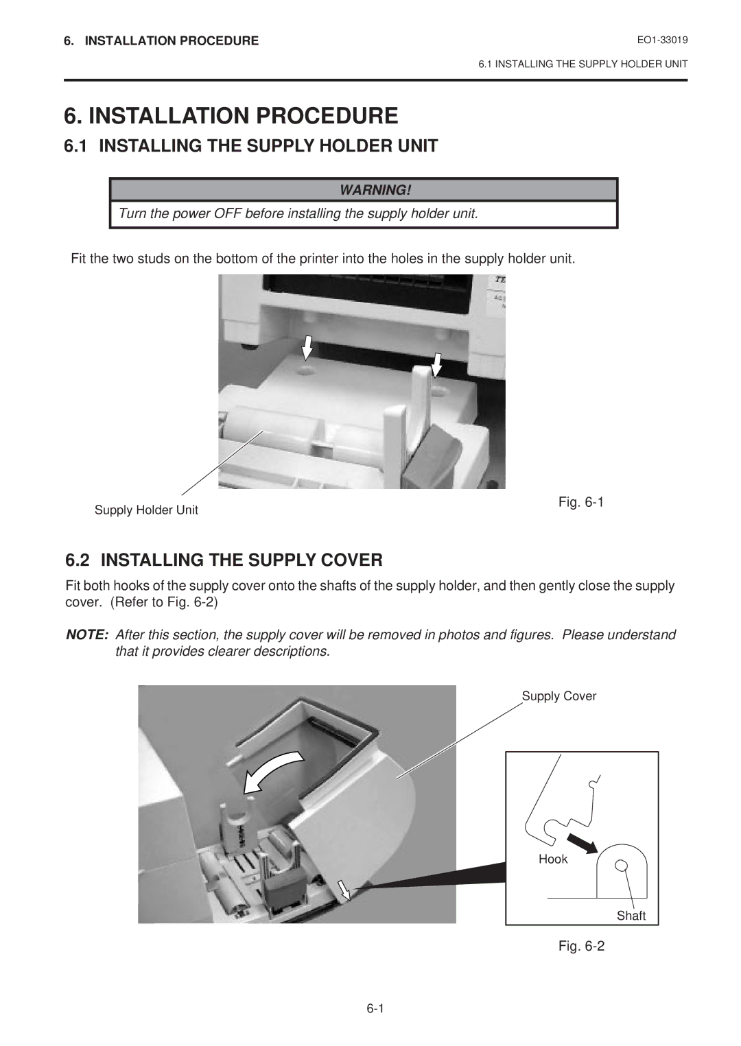 Toshiba B-450-HS-QQ owner manual Installation Procedure, Installing the Supply Holder Unit, Installing the Supply Cover 