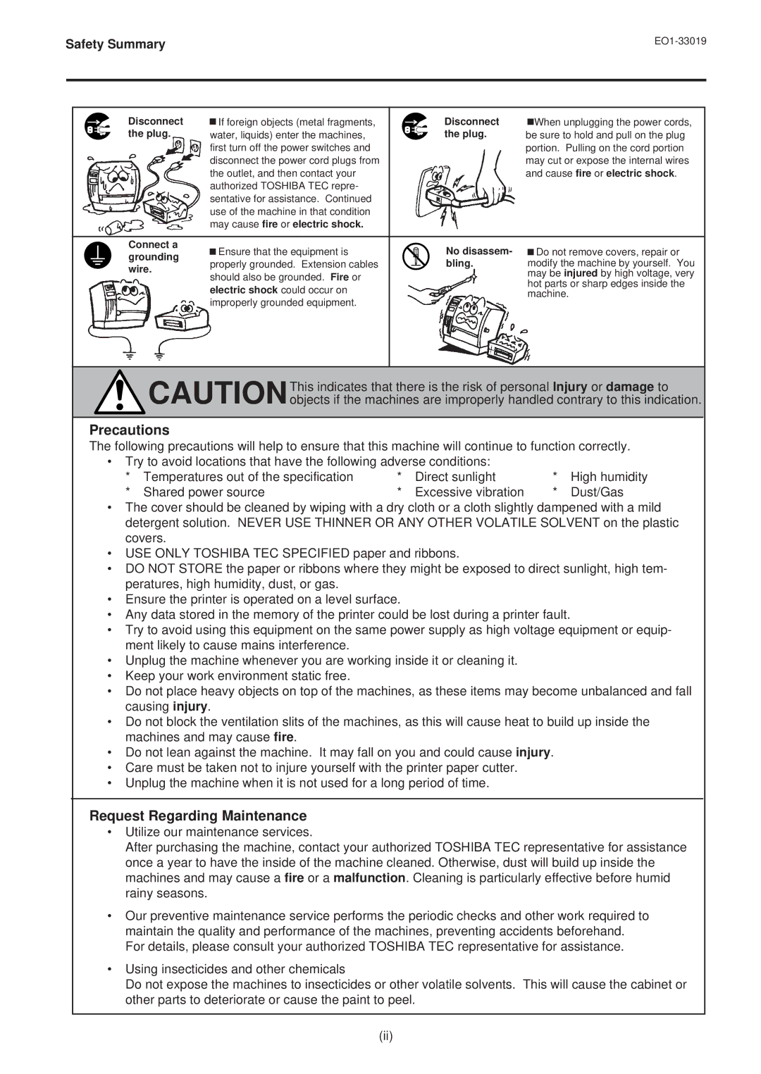 Toshiba B-450-HS-QQ owner manual Precautions, Request Regarding Maintenance 