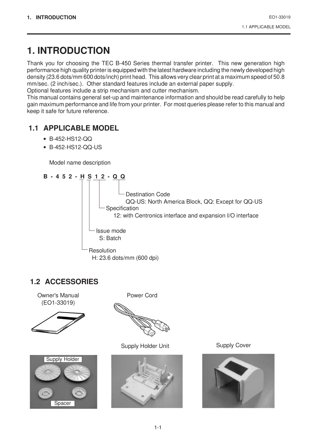 Toshiba B-450-HS-QQ owner manual Introduction, Applicable Model, Accessories, 5 2 H S 1 2 Q Q 