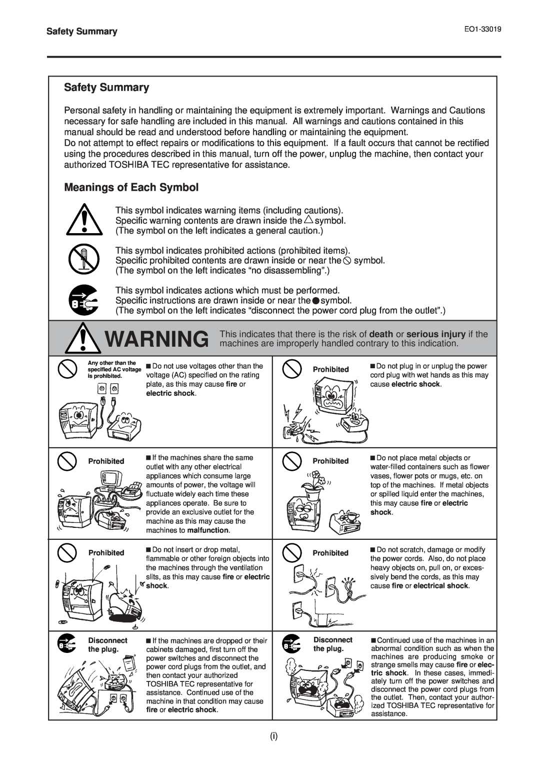Toshiba B-450-HS-QQ owner manual Safety Summary, Meanings of Each Symbol 