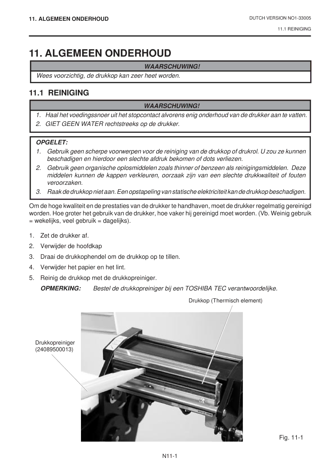 Toshiba B-450-QP SERIES owner manual Algemeen Onderhoud, Reiniging 