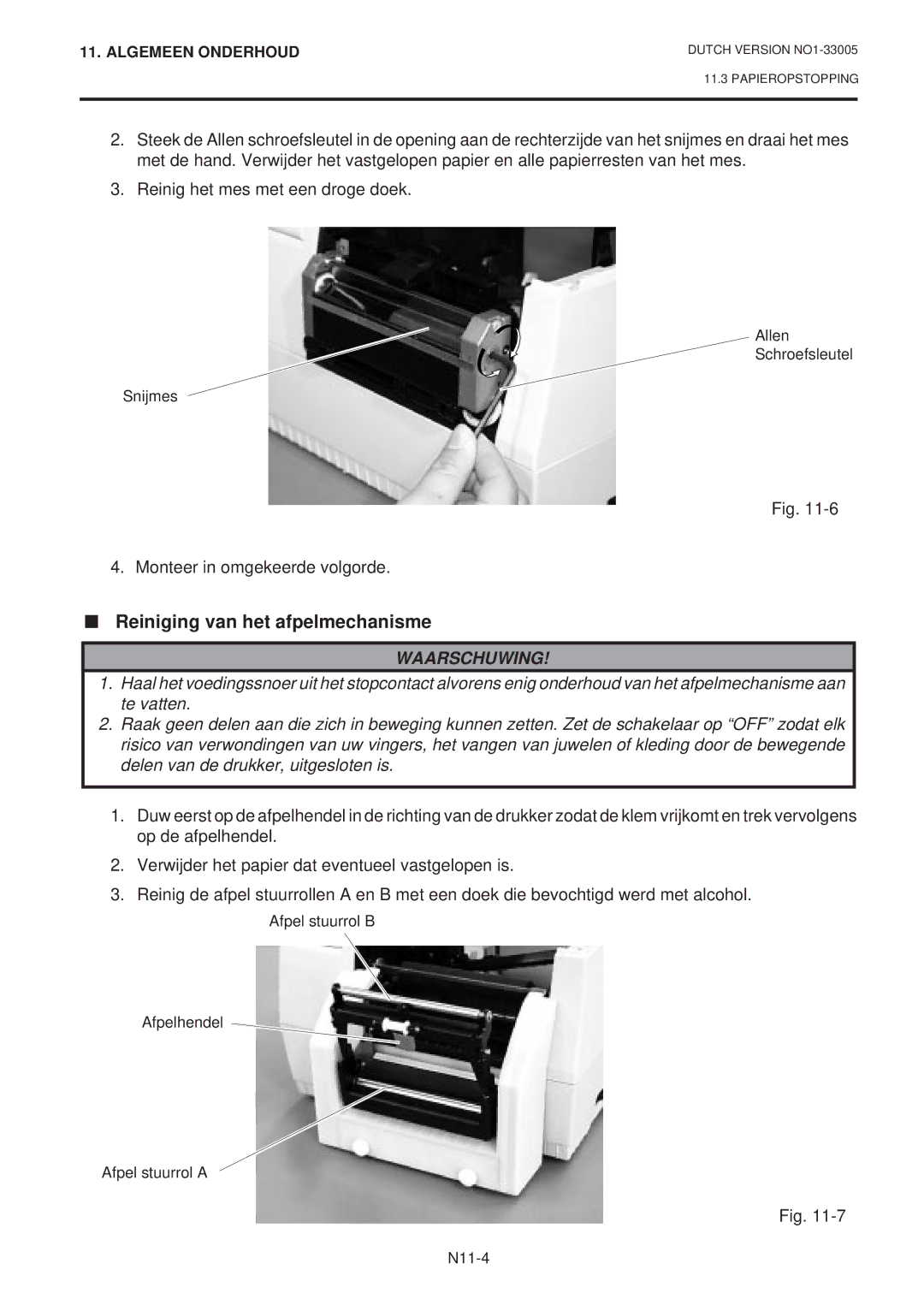 Toshiba B-450-QP SERIES owner manual Reiniging van het afpelmechanisme, Monteer in omgekeerde volgorde 