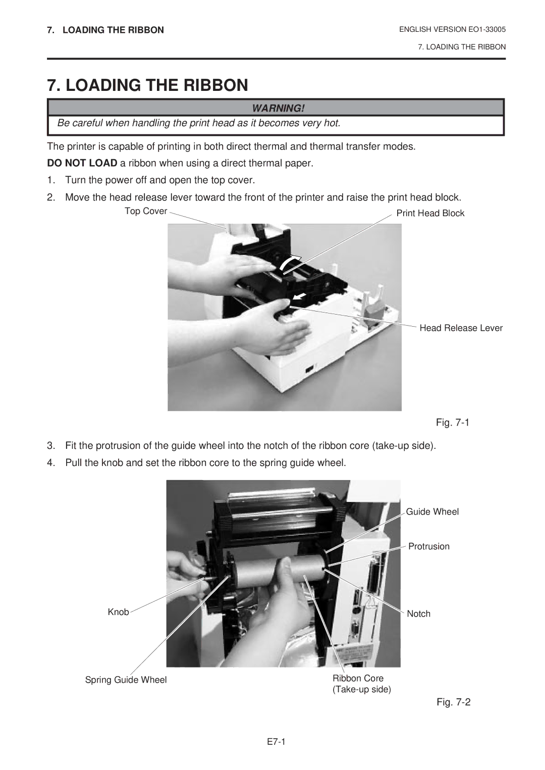 Toshiba B-450-QP SERIES owner manual Loading the Ribbon 