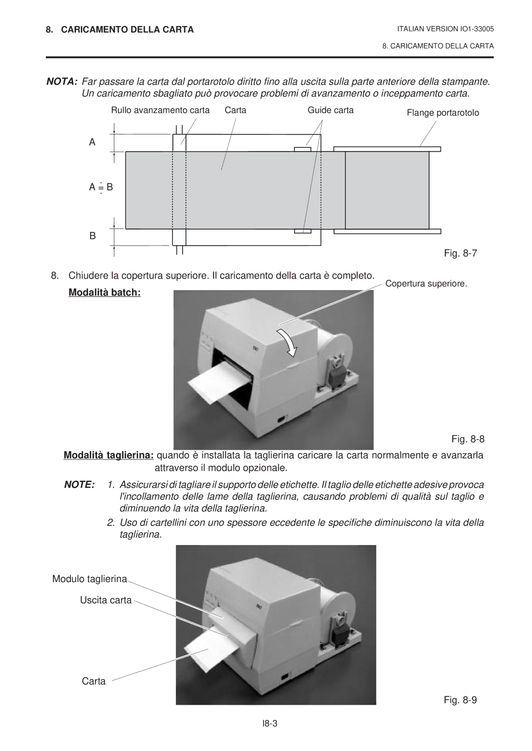 Toshiba B-450-QP SERIES owner manual Modalità batch, Modulo taglierina Uscita carta Carta 