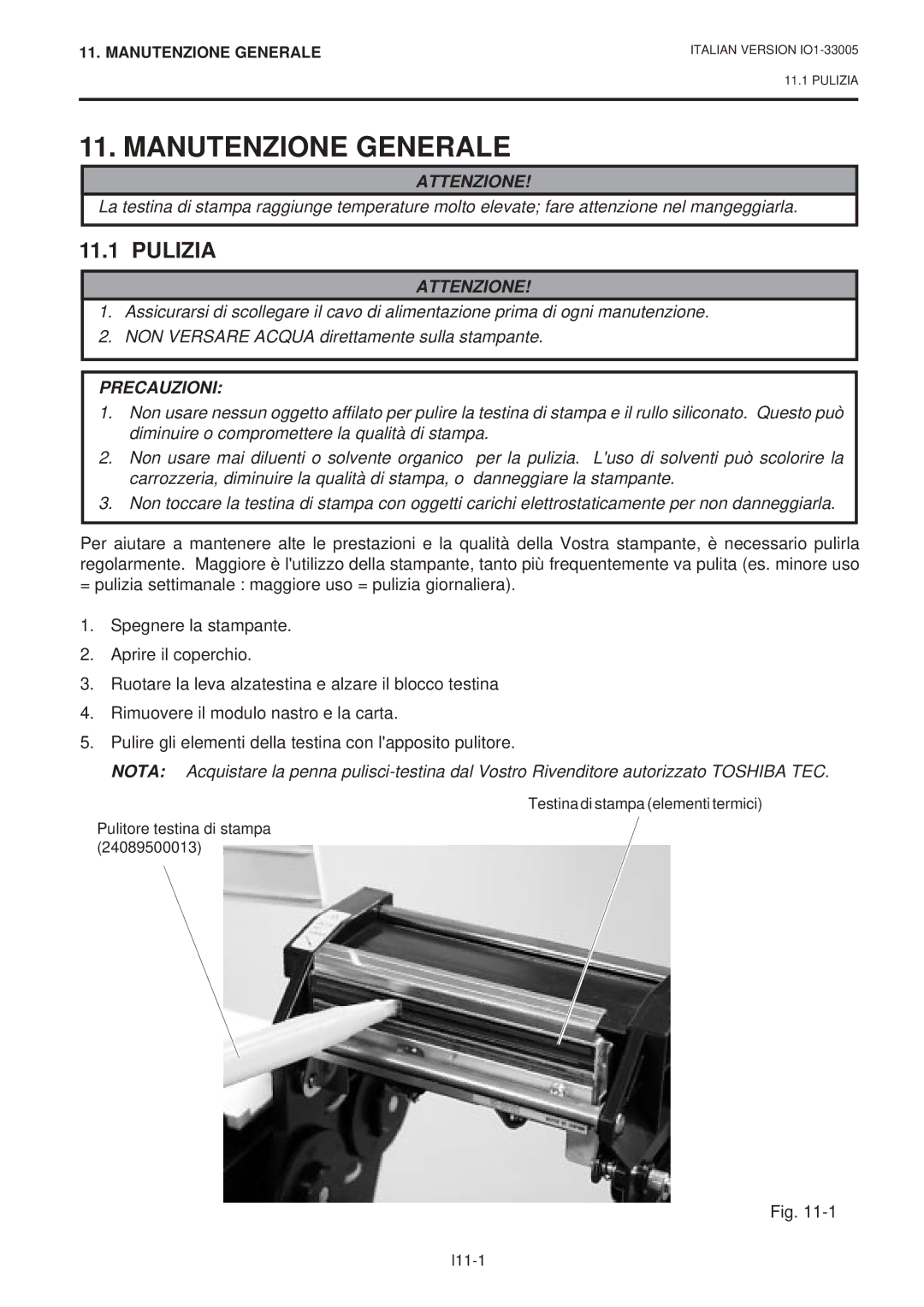 Toshiba B-450-QP SERIES owner manual Manutenzione Generale, Pulizia 