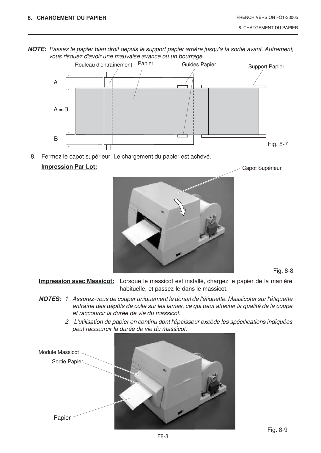 Toshiba B-450-QP SERIES owner manual Impression Par Lot, Papier 