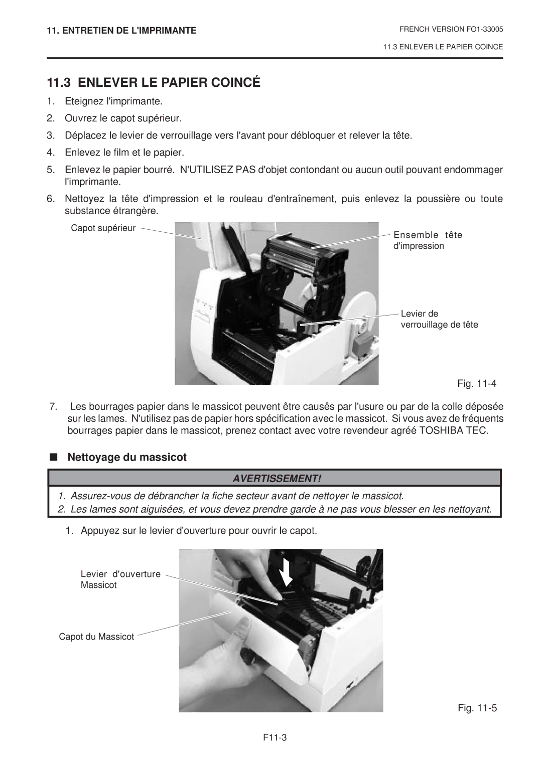 Toshiba B-450-QP SERIES owner manual Enlever LE Papier Coincé, Nettoyage du massicot 