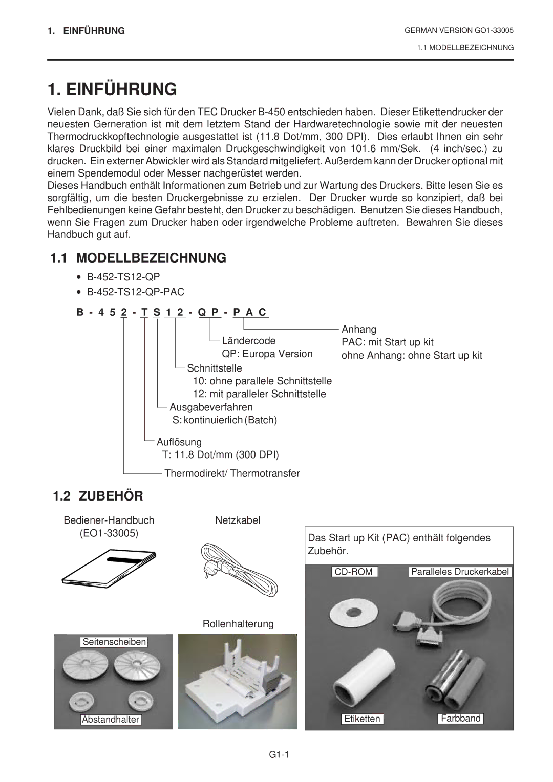 Toshiba B-450-QP SERIES owner manual Einführung, Modellbezeichnung, Zubehör 