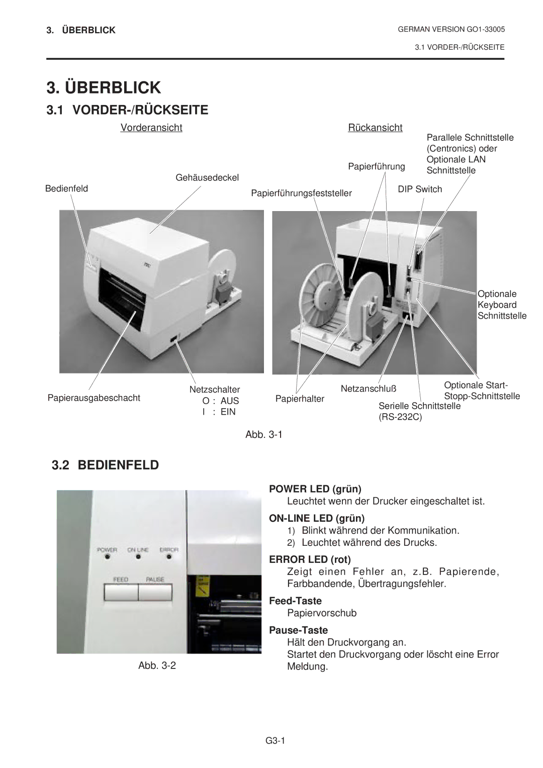 Toshiba B-450-QP SERIES owner manual Überblick, Vorder-/Rückseite, Bedienfeld 