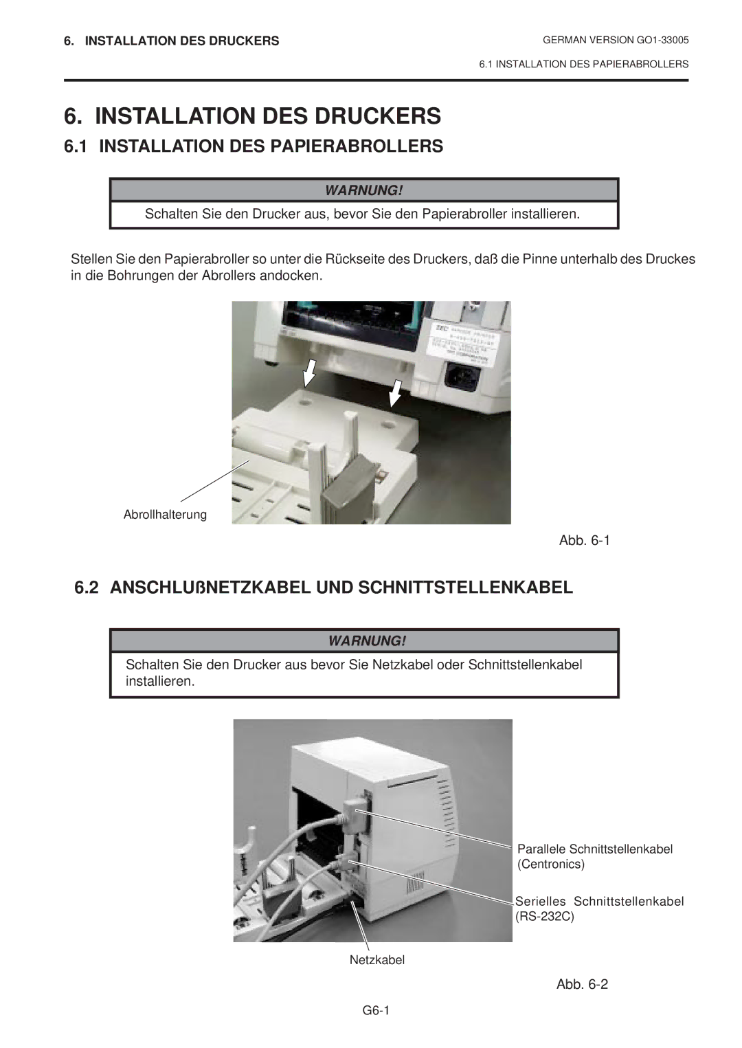 Toshiba B-450-QP SERIES owner manual Installation DES Druckers, Installation DES Papierabrollers 