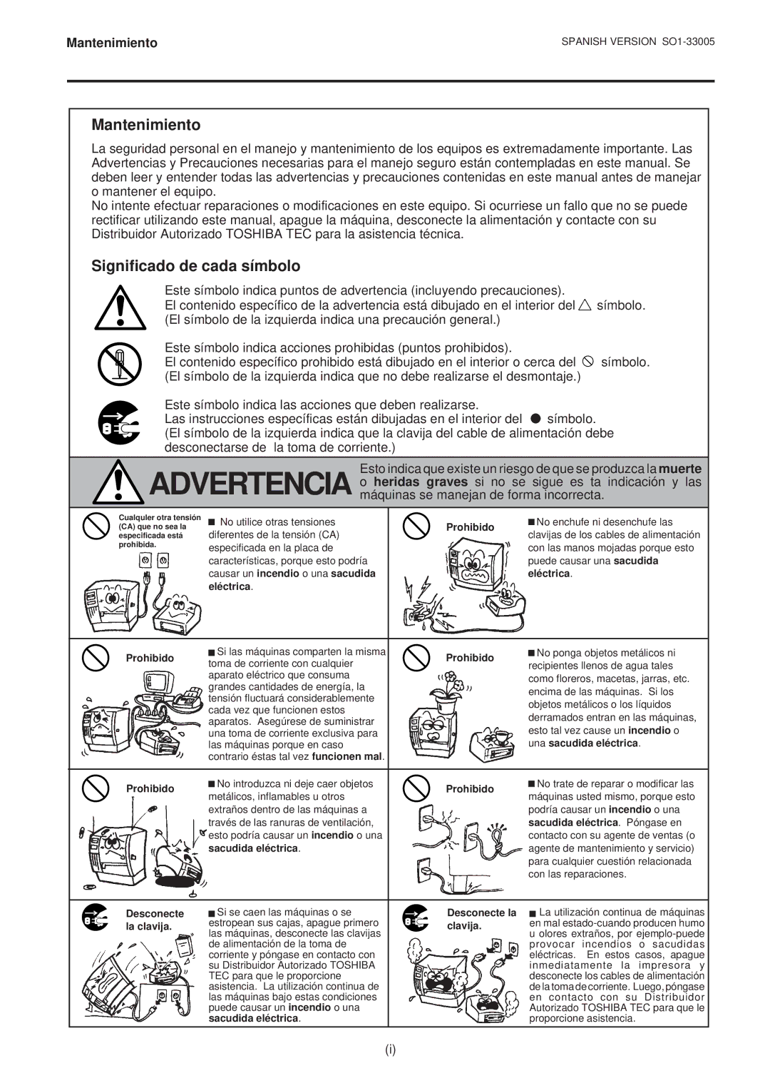 Toshiba B-450-QP SERIES owner manual Mantenimiento, Significado de cada símbolo 