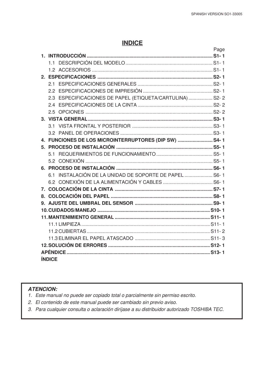 Toshiba B-450-QP SERIES owner manual Indice, S10, S11, S12, S13 