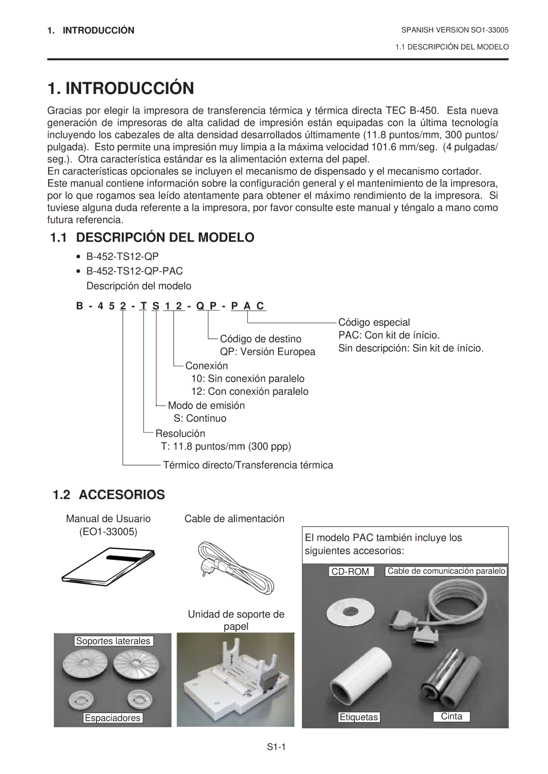 Toshiba B-450-QP SERIES owner manual Introducción, Descripción DEL Modelo, Accesorios 