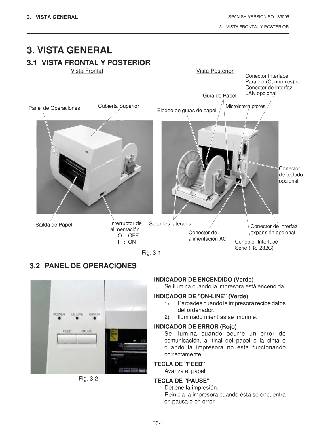 Toshiba B-450-QP SERIES owner manual Vista General, Vista Frontal Y Posterior, Panel DE Operaciones 