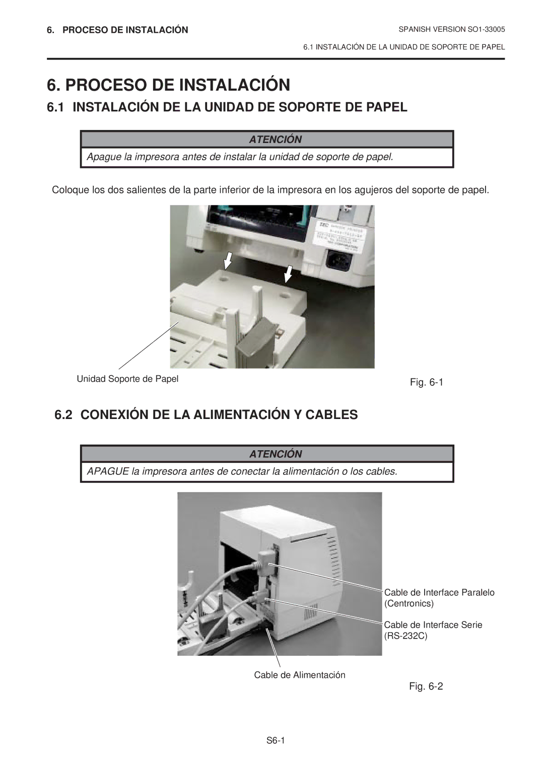 Toshiba B-450-QP SERIES owner manual Instalación DE LA Unidad DE Soporte DE Papel, Conexión DE LA Alimentación Y Cables 