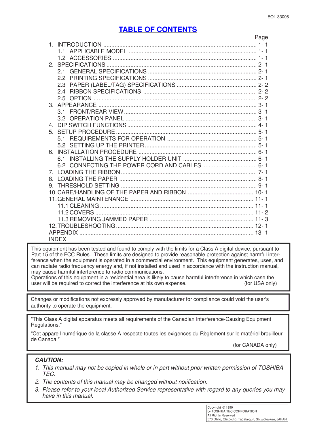 Toshiba B-450-QQ owner manual Table of Contents 