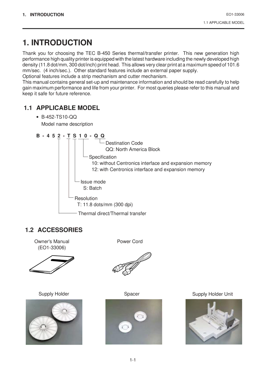 Toshiba B-450-QQ owner manual Introduction, Applicable Model, Accessories, 5 2 T S 1 0 Q Q 