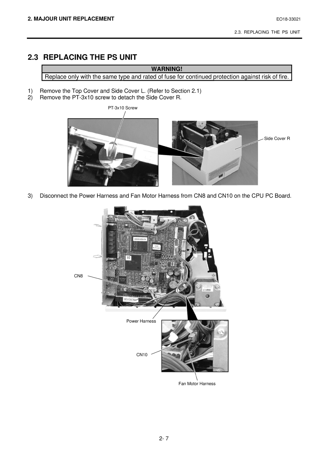 Toshiba B-450-R manual Replacing the PS Unit 