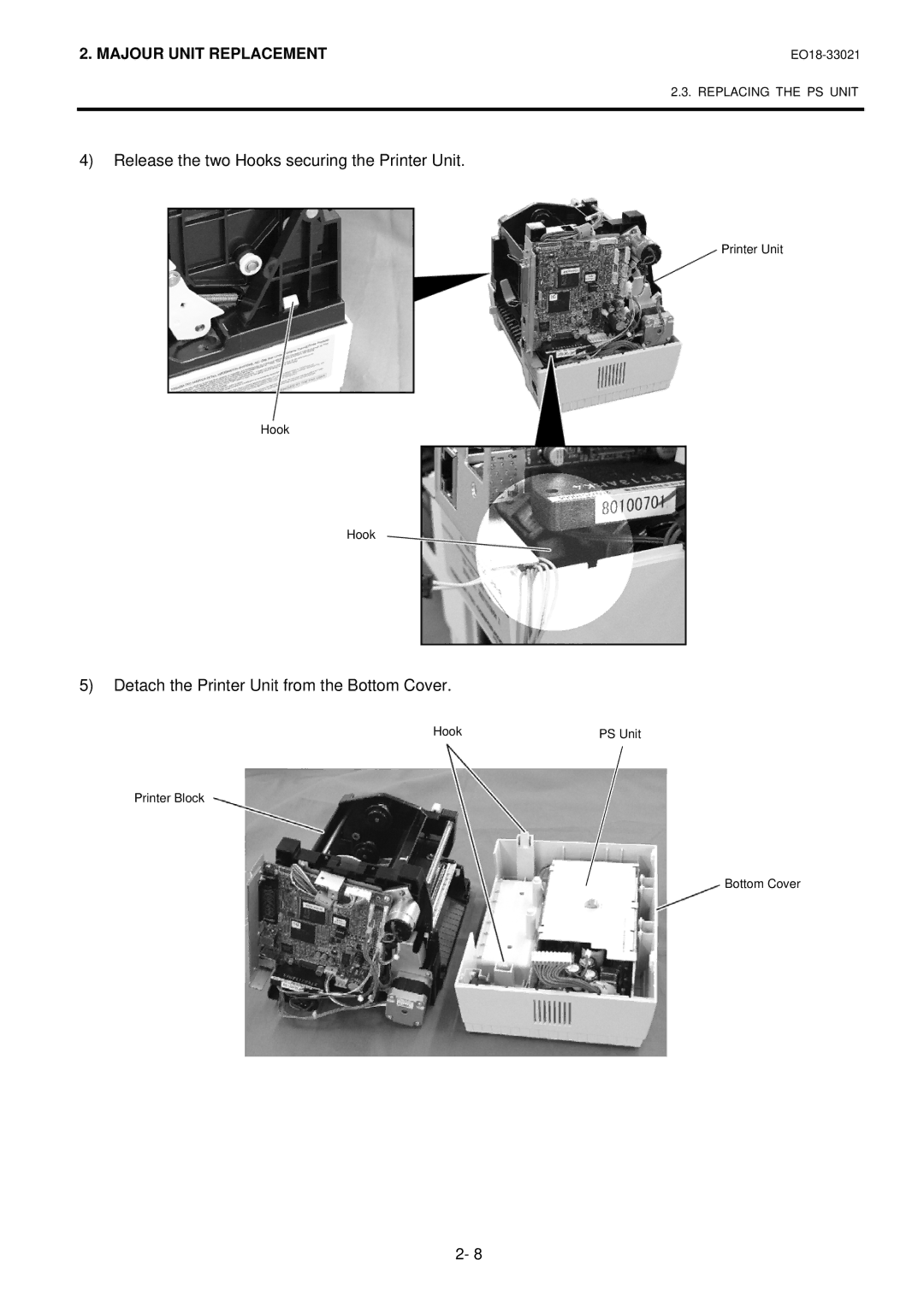 Toshiba B-450-R manual Hook PS Unit Printer Block Bottom Cover 