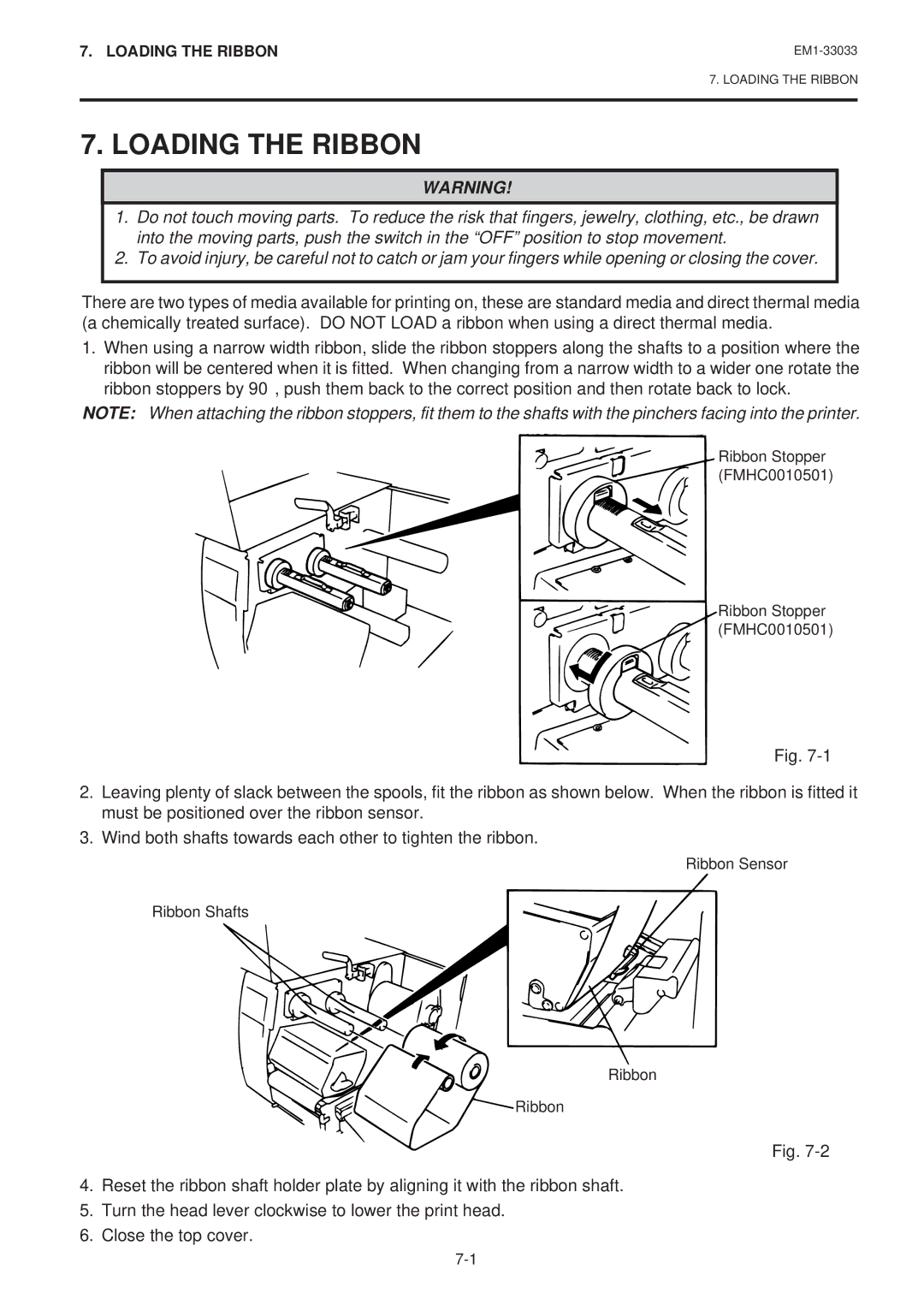 Toshiba B-470-QQ Series owner manual Loading the Ribbon 