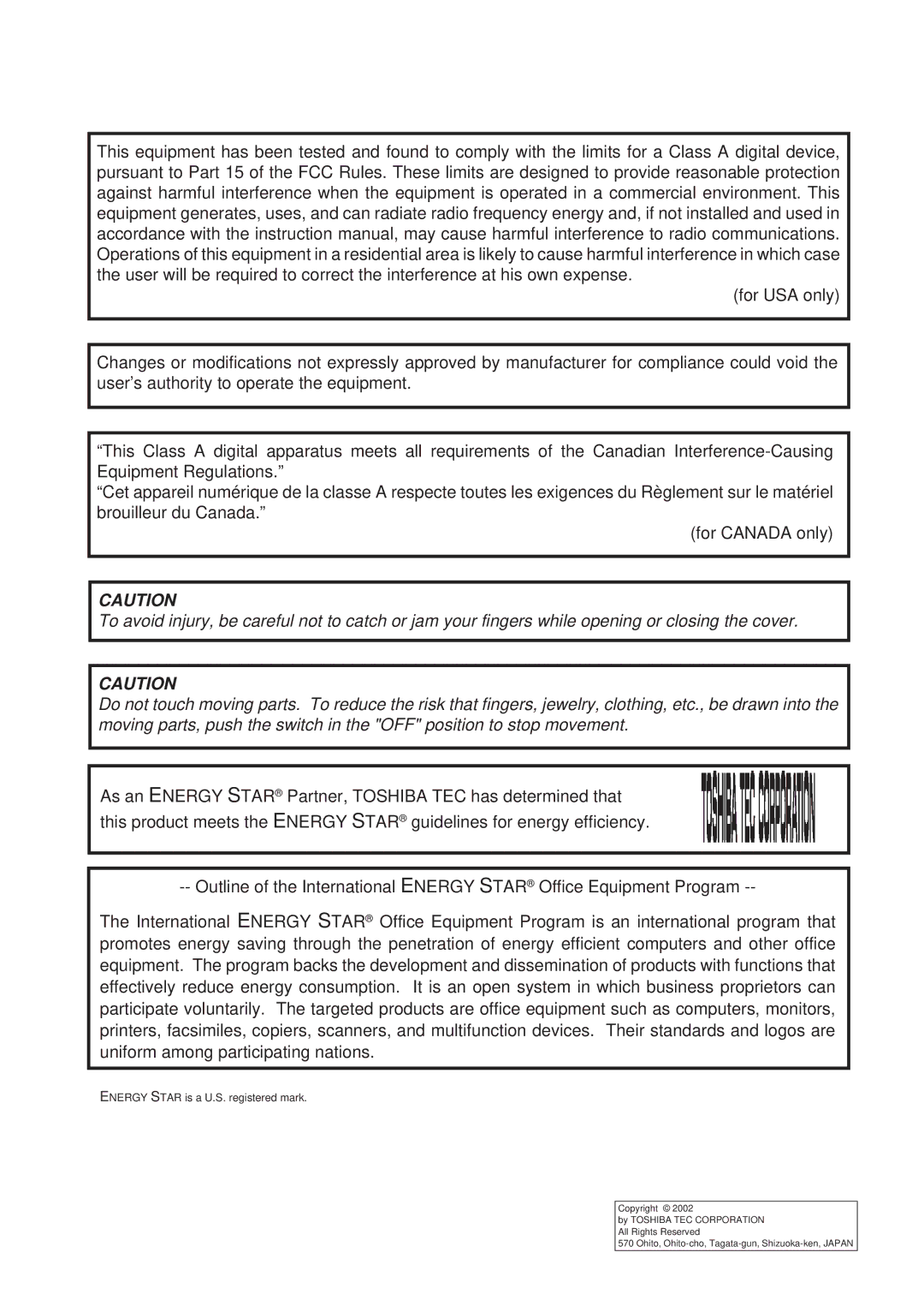 Toshiba B-470-QQ Series owner manual Energy Star is a U.S. registered mark 