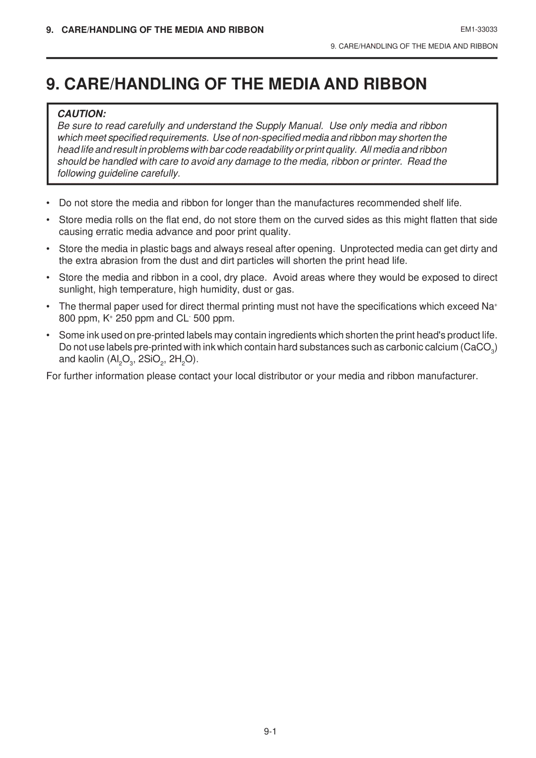 Toshiba B-470-QQ Series owner manual CARE/HANDLING of the Media and Ribbon 