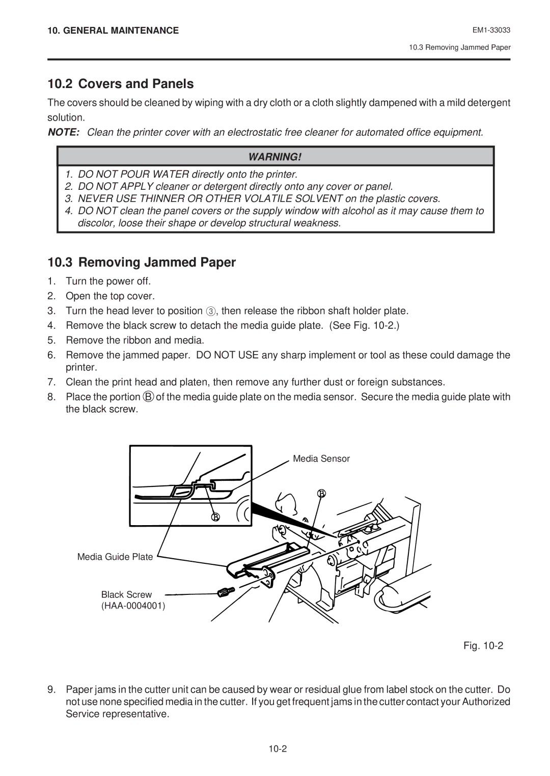 Toshiba B-470-QQ Series owner manual Covers and Panels, Removing Jammed Paper 