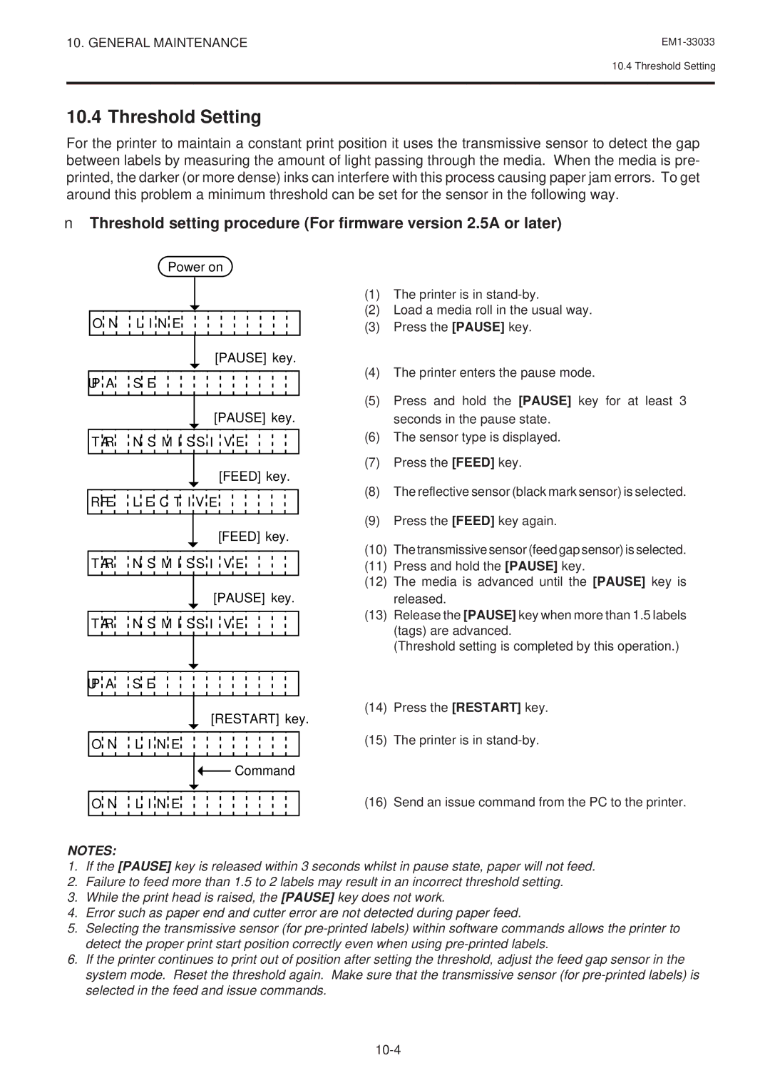 Toshiba B-470-QQ Series owner manual Threshold Setting, L I N E 