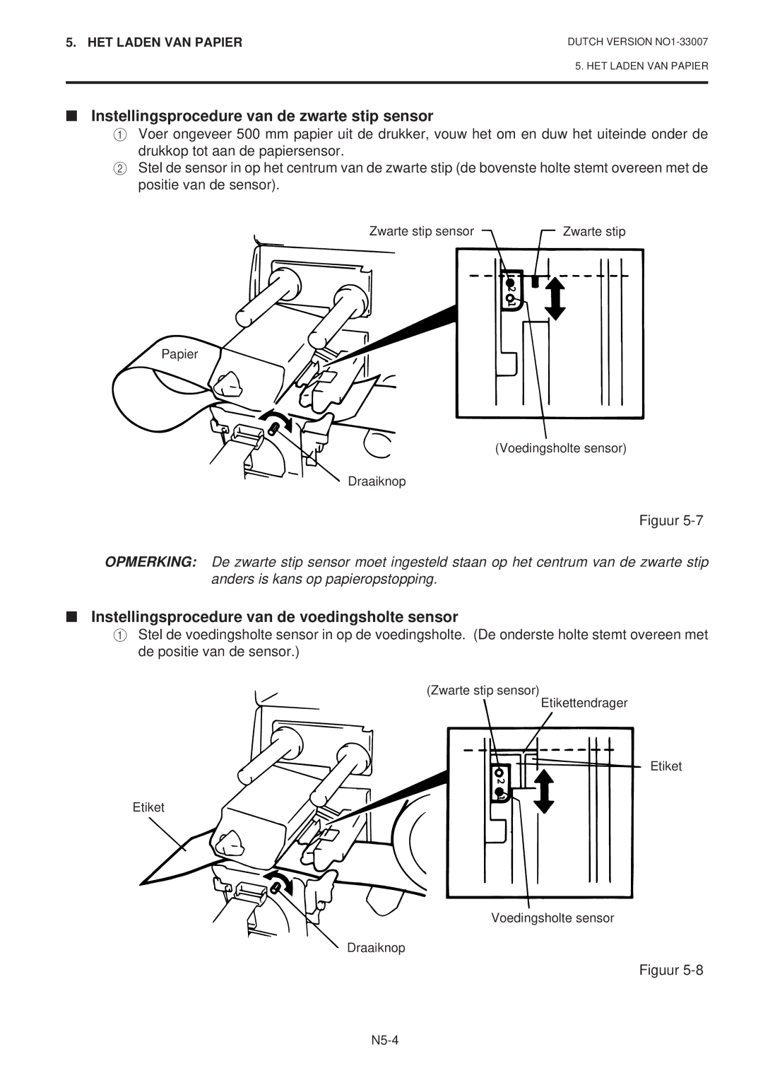 Toshiba B-480-QP SERIES Instellingsprocedure van de zwarte stip sensor, Instellingsprocedure van de voedingsholte sensor 