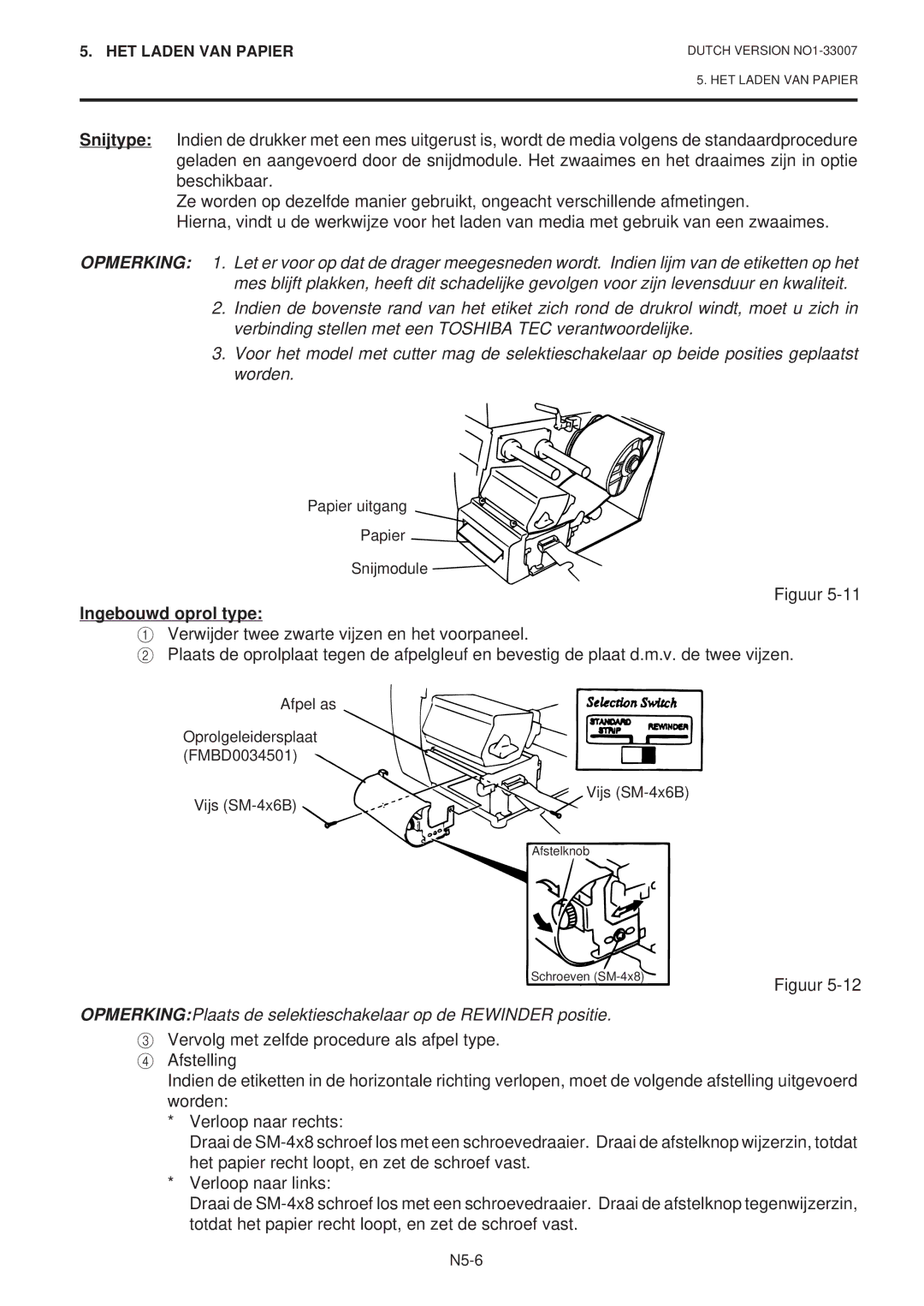 Toshiba B-480-QP SERIES owner manual Ingebouwd oprol type 