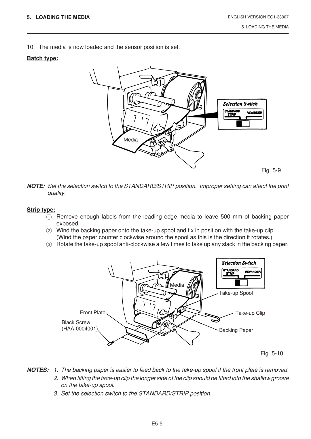 Toshiba B-480-QP SERIES owner manual Media is now loaded and the sensor position is set, Batch type, Strip type 