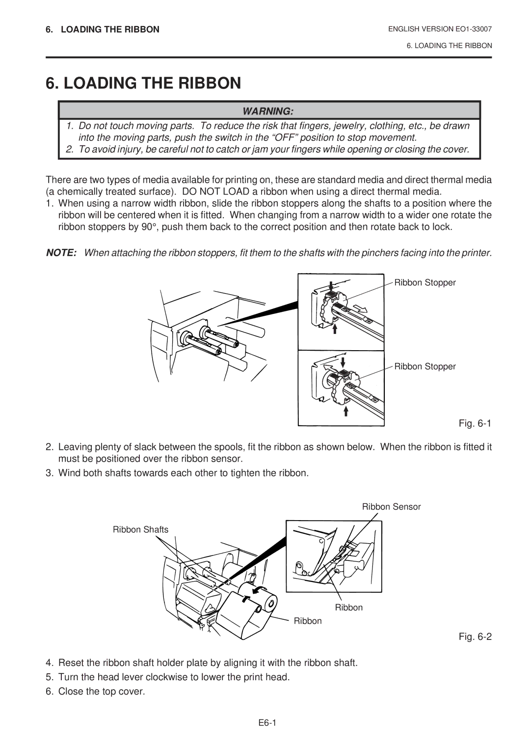 Toshiba B-480-QP SERIES owner manual Loading the Ribbon 