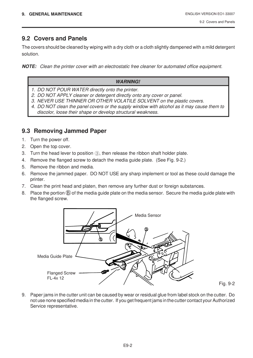 Toshiba B-480-QP SERIES owner manual Covers and Panels, Removing Jammed Paper 