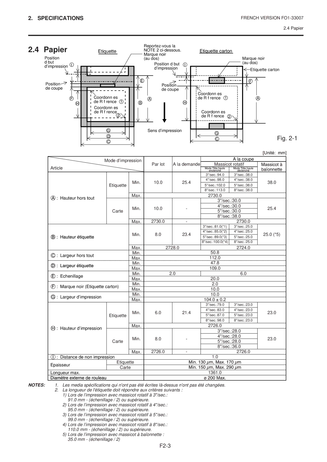 Toshiba B-480-QP SERIES owner manual Papier, Etiquette Etiquette carton 