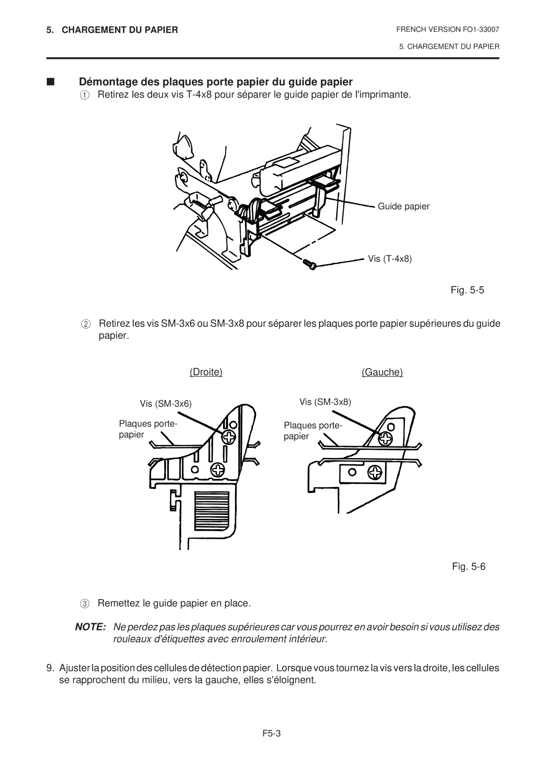 Toshiba B-480-QP SERIES owner manual Démontage des plaques porte papier du guide papier 