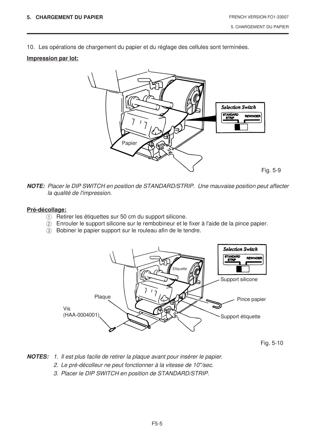 Toshiba B-480-QP SERIES owner manual Impression par lot, Pré-décollage 