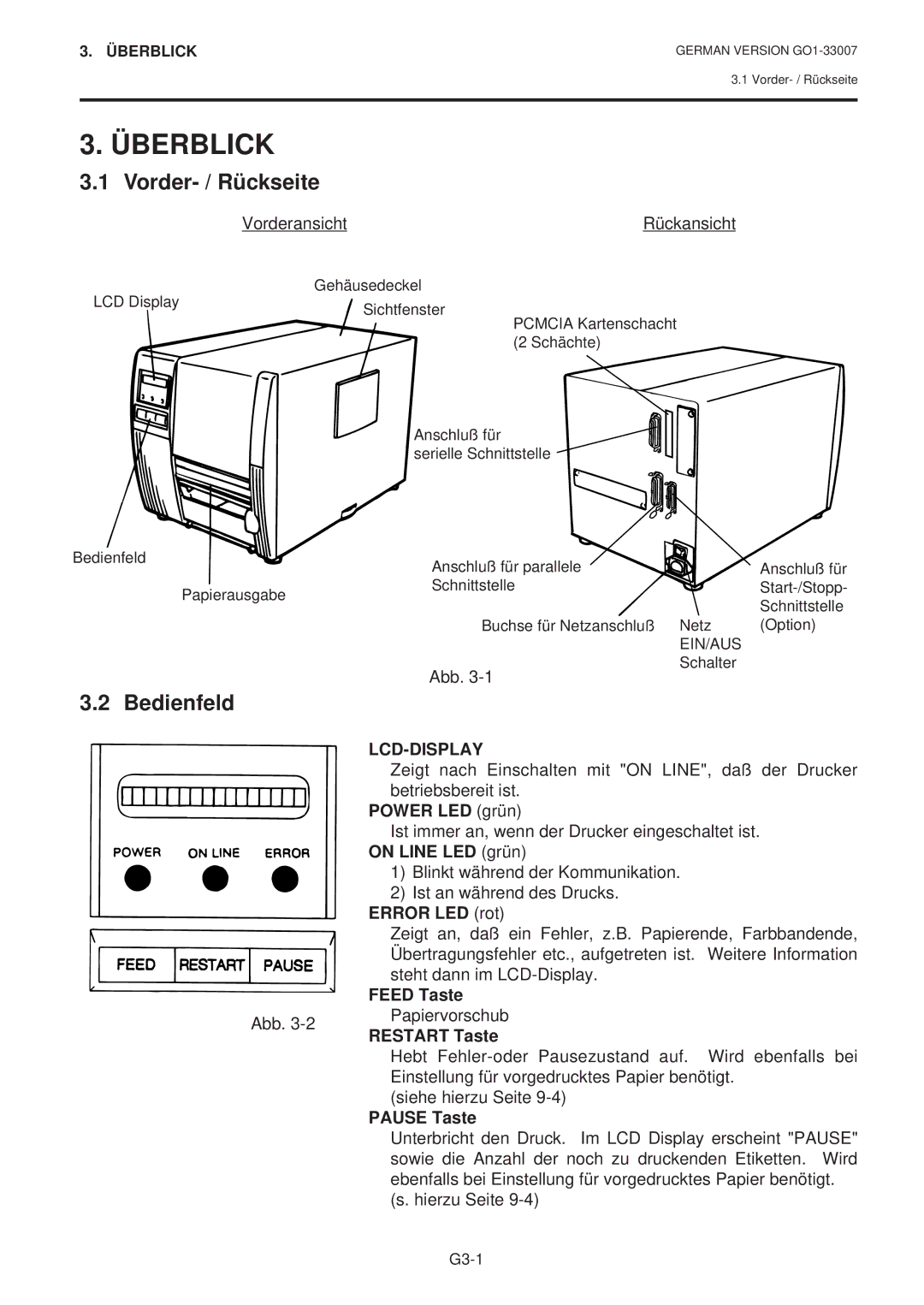 Toshiba B-480-QP SERIES owner manual Überblick, Vorder- / Rückseite, Bedienfeld 